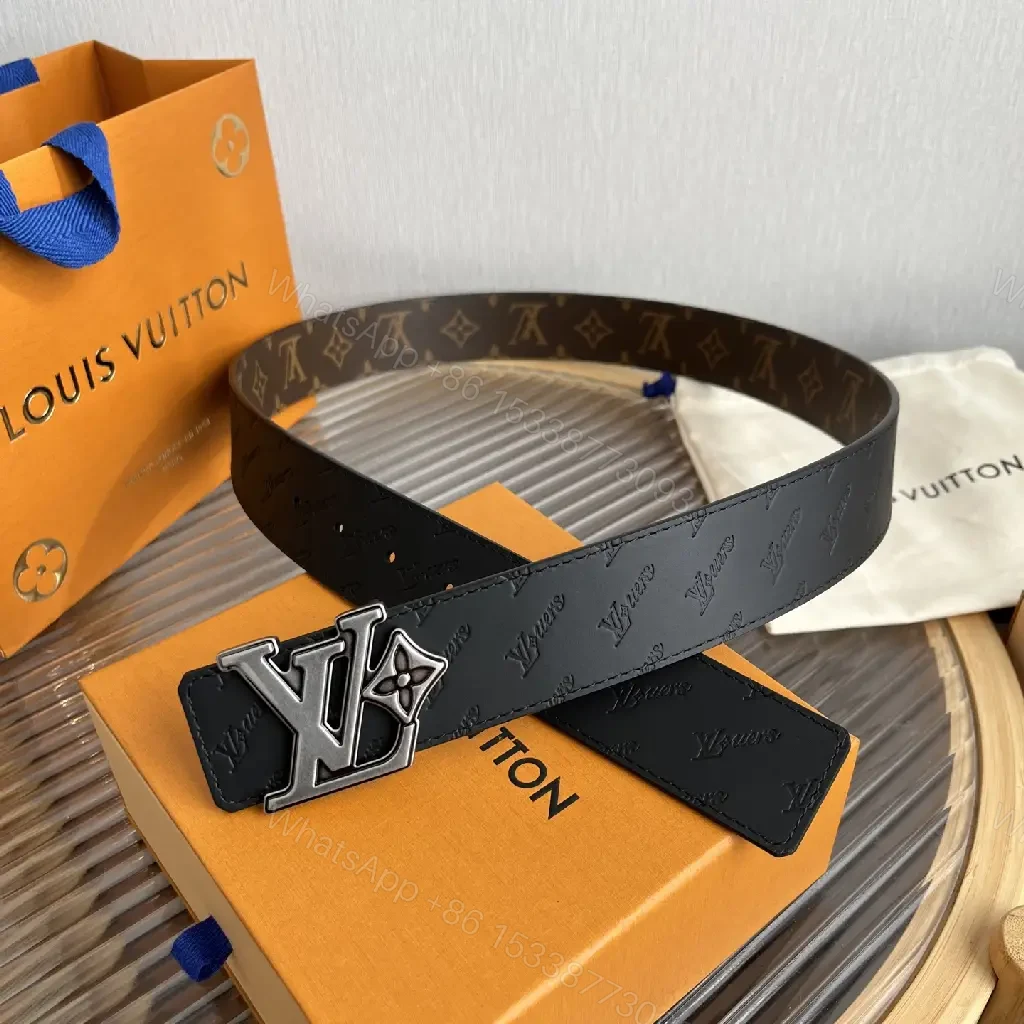 View 6 of Brown Canvas LV Monogram Belt with Oversized Buckle Belt