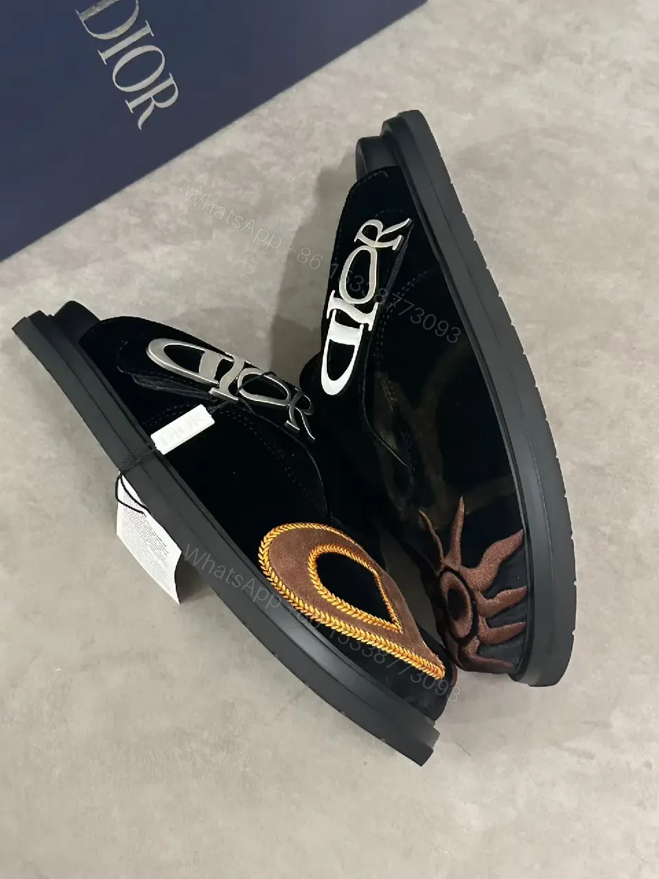 View 8 of Black Velvet Suede Modern Iconic D Logo Sandals