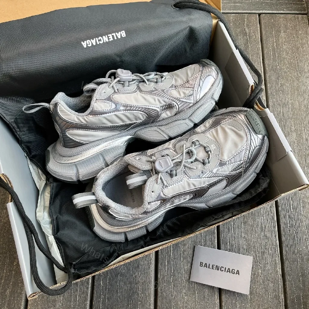 View 2 of Chunky Textured Runner: Silver-Gray Leather, Modern Luxe Comfort Sneakers