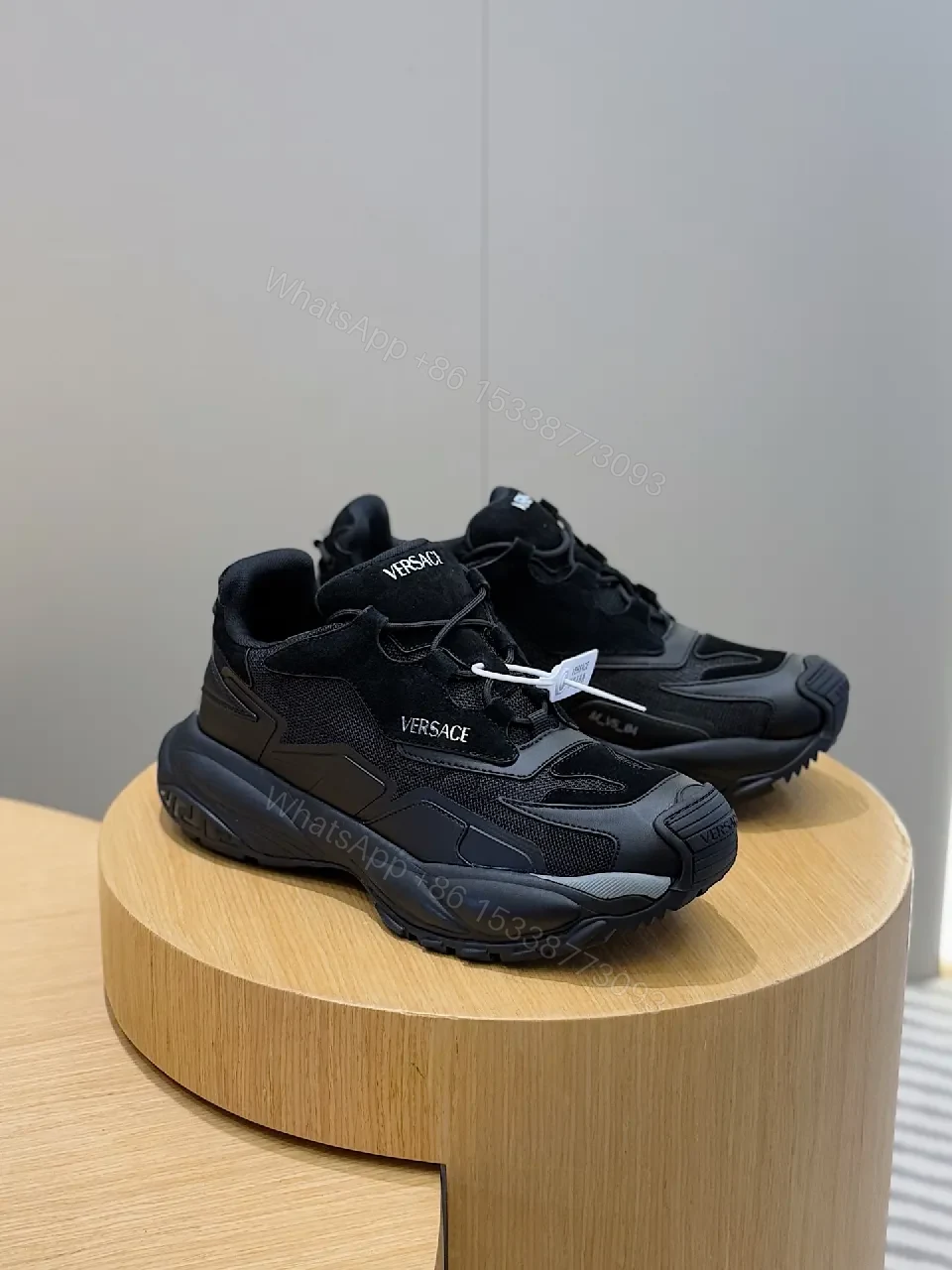 View 2 of Bold Versace-Style Black Knit Sneaker with Luxe Detailing