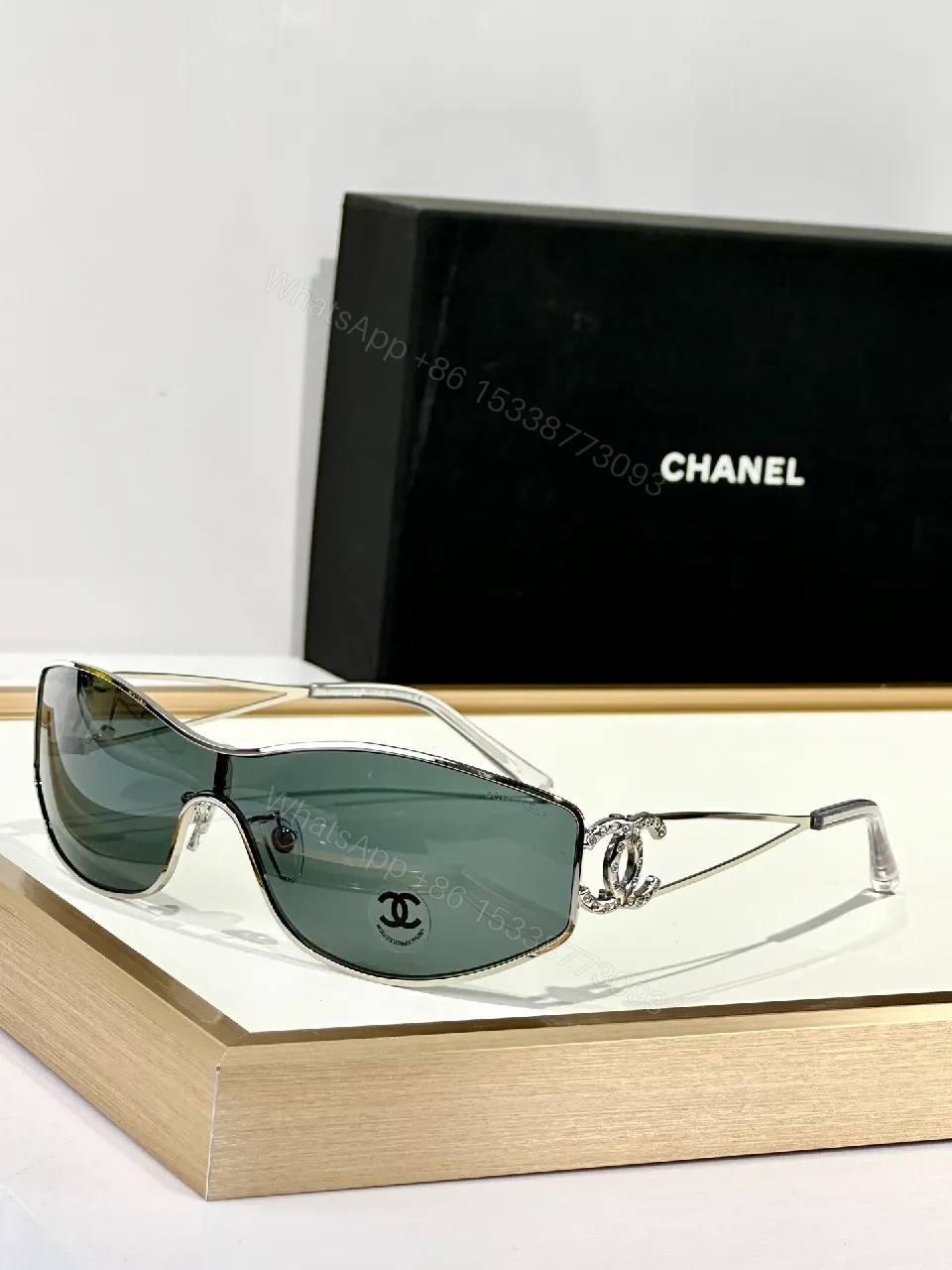 View 2 of Elegant Shield Sunglasses: Crystal-Detail Luxe Shield Glasses