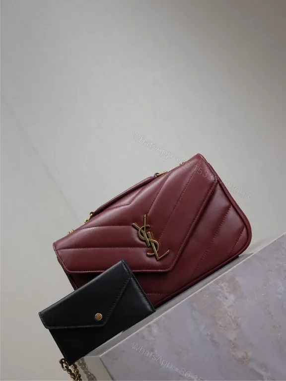 View 3 of Burgundy Quilted Satchel: Gold YSL Logo, Day-to-Night Luxury