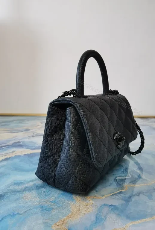Chic Quilted Black Leather Handbag with CC Hardware — view 2