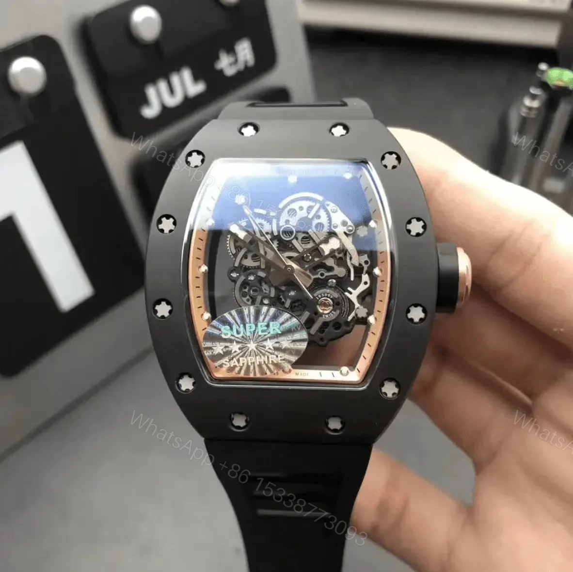 View 5 of Richard Mille Swiss Clone RM55 KV Ceramic Rose Gold Skeleton Dial