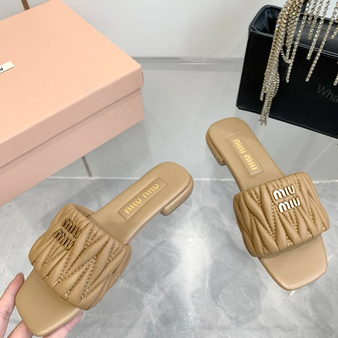 View 4 of MIUMIU MATELASSÉ NAPPA LEATHER SLIDES SAND BEIGE 5XX605 88T F0036 F 010