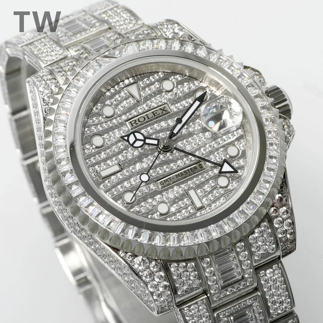 View 2 of KZ Factory Clean Factory TW Rolex GMT II Diamond Watch – Silver