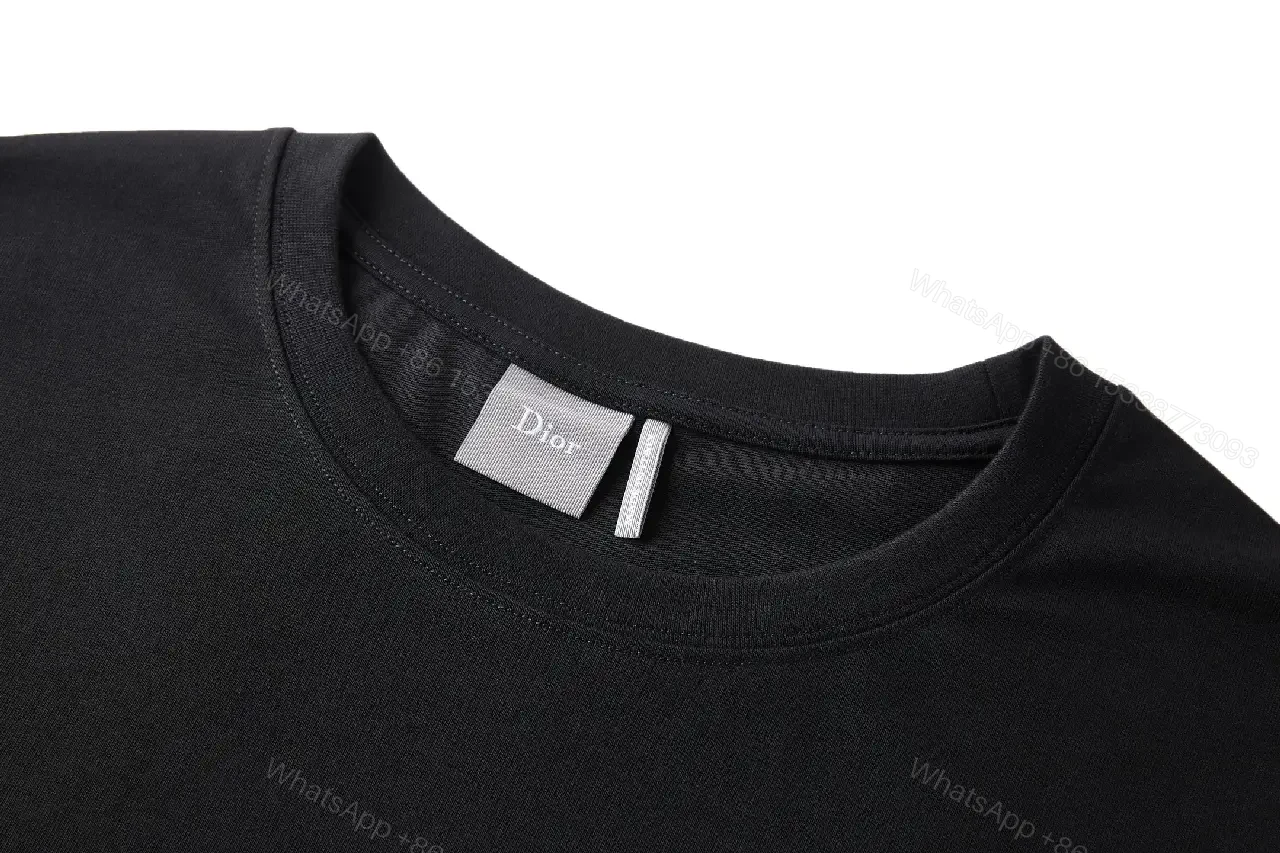 View 6 of Black Cotton T-Shirt with Green Clover Embroidery Dior Logo