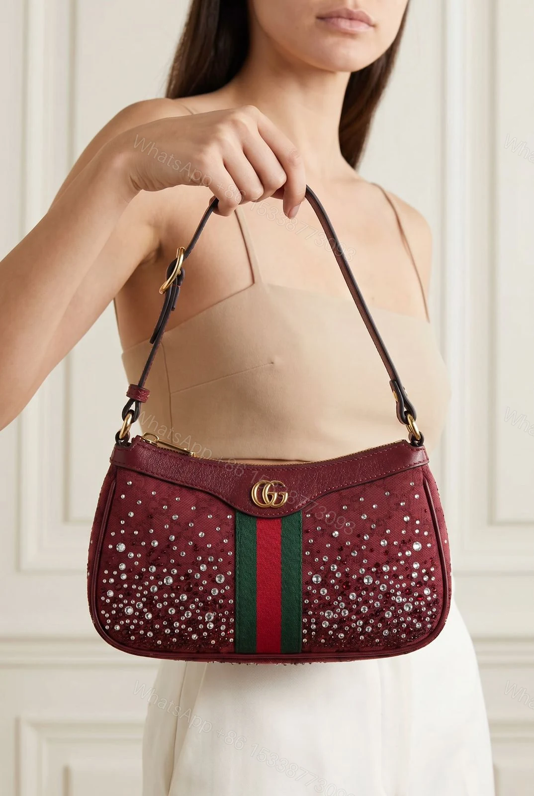 View 4 of Gucci Ophidia Crystal Embellished Leather Shoulder Bag First Copy | 12@ AAA+ Replica