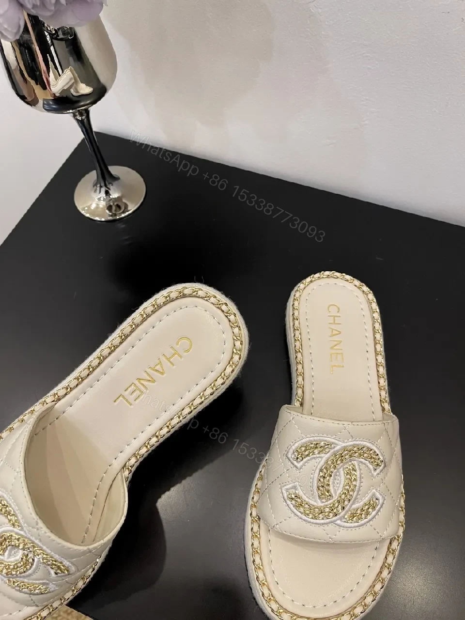 View 9 of Taupe Leather Slip-Ons: Luxe Logo Chic Comfort Sandals
