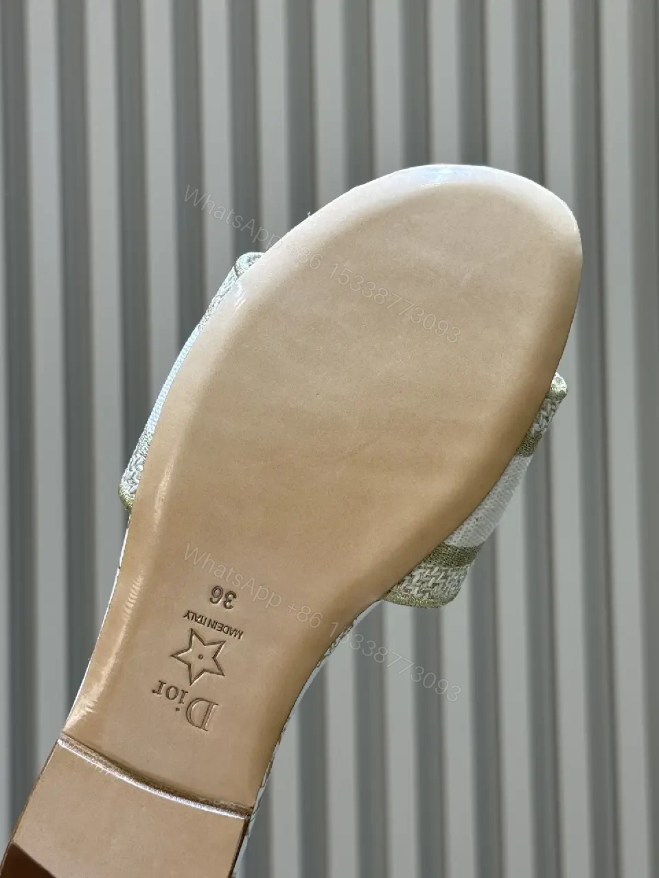 View 7 of White Leather Christian Dior-Style Sandals Slide Shoes