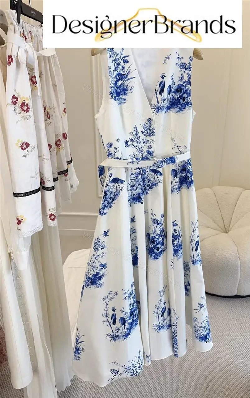 View 2 of Dior Toile de Jouy Floral Garden Mid-Length Belted Dress