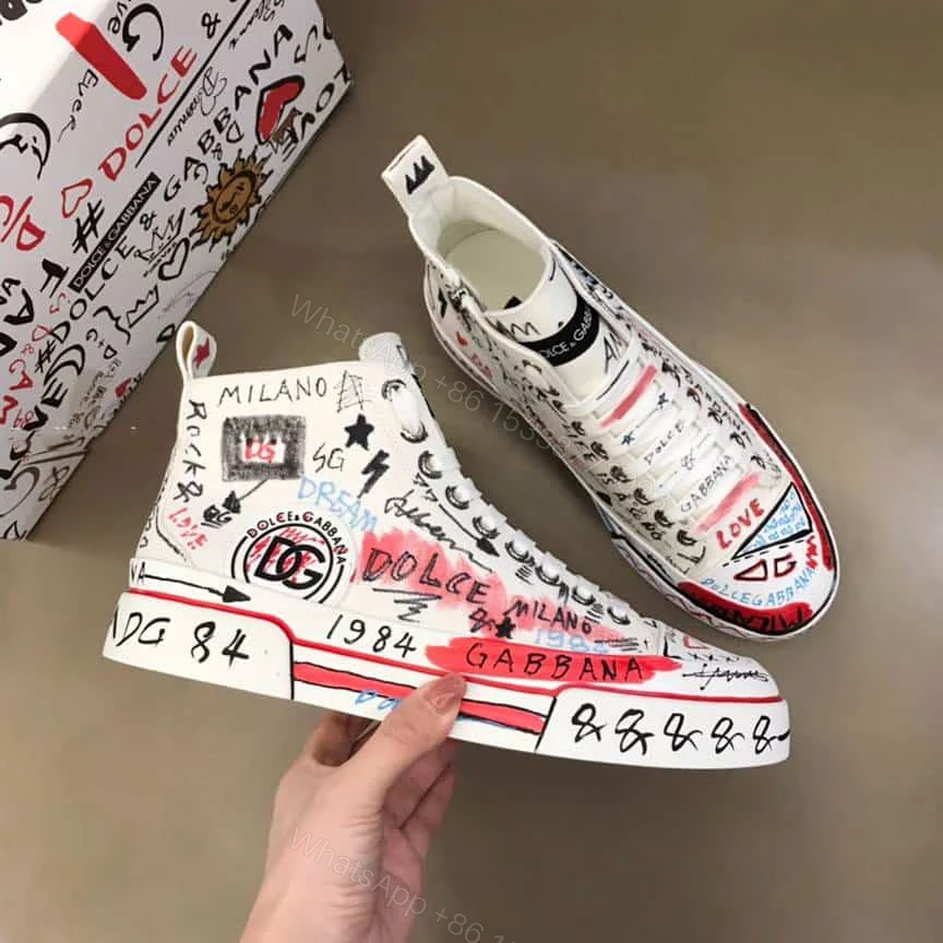 View 8 of DOLCE AND GABBANA HAND-PAINTED GRAFFITI CANVAS PORTOFINO LIGHT MID-TOP SNEAKERS – DG111