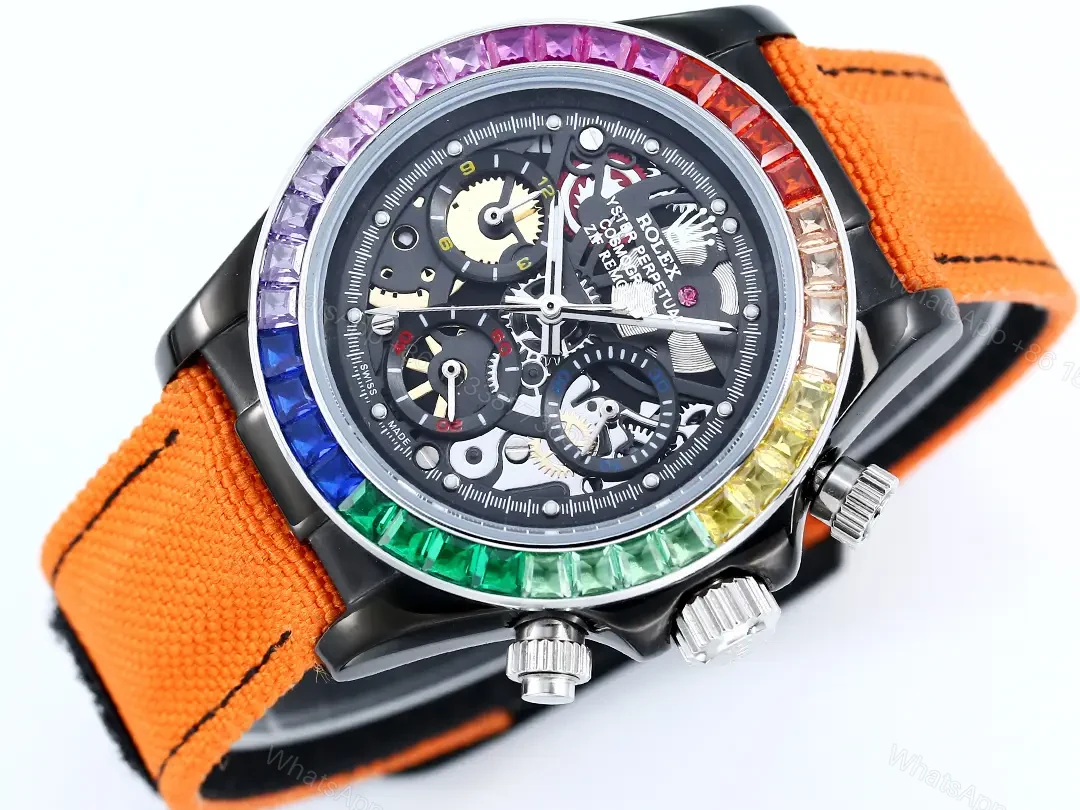 View 4 of Rolex Daytona Rainbow Skeleton Orange Strap replica 40MM Fabric Strap Edition RLX-DAY-RBW-SKL40-ORG-FAB