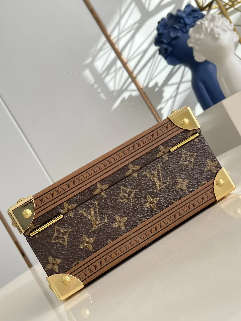 Monogram Canvas Clutch with Gold Hardware - Structured Luxe Style — view 1