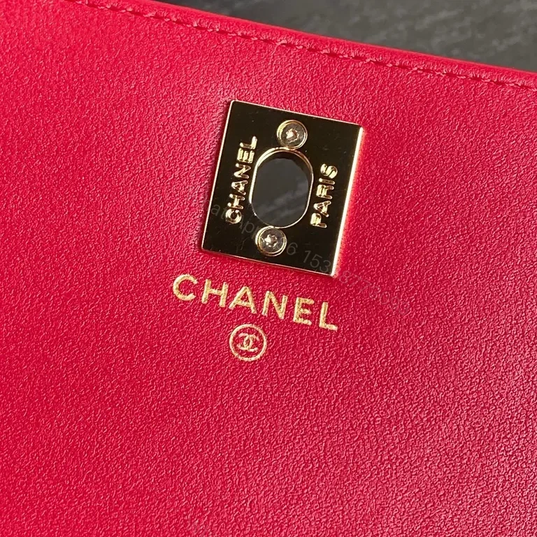 View 7 of Chanel-Style Quilted Flap Bag with Gold Chain (Red)
