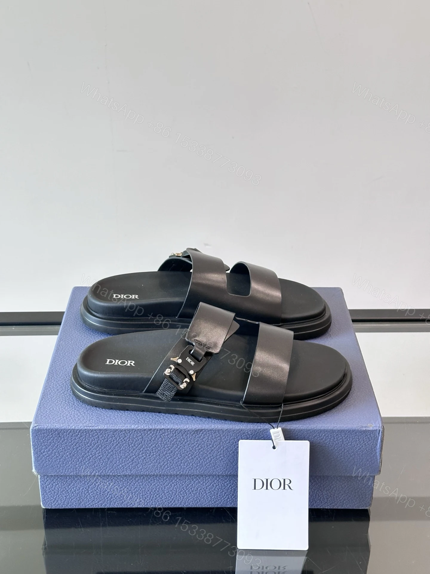 DIOR 一比一 男款雙帶皮革拖鞋 黑色經典涼拖 — view 1