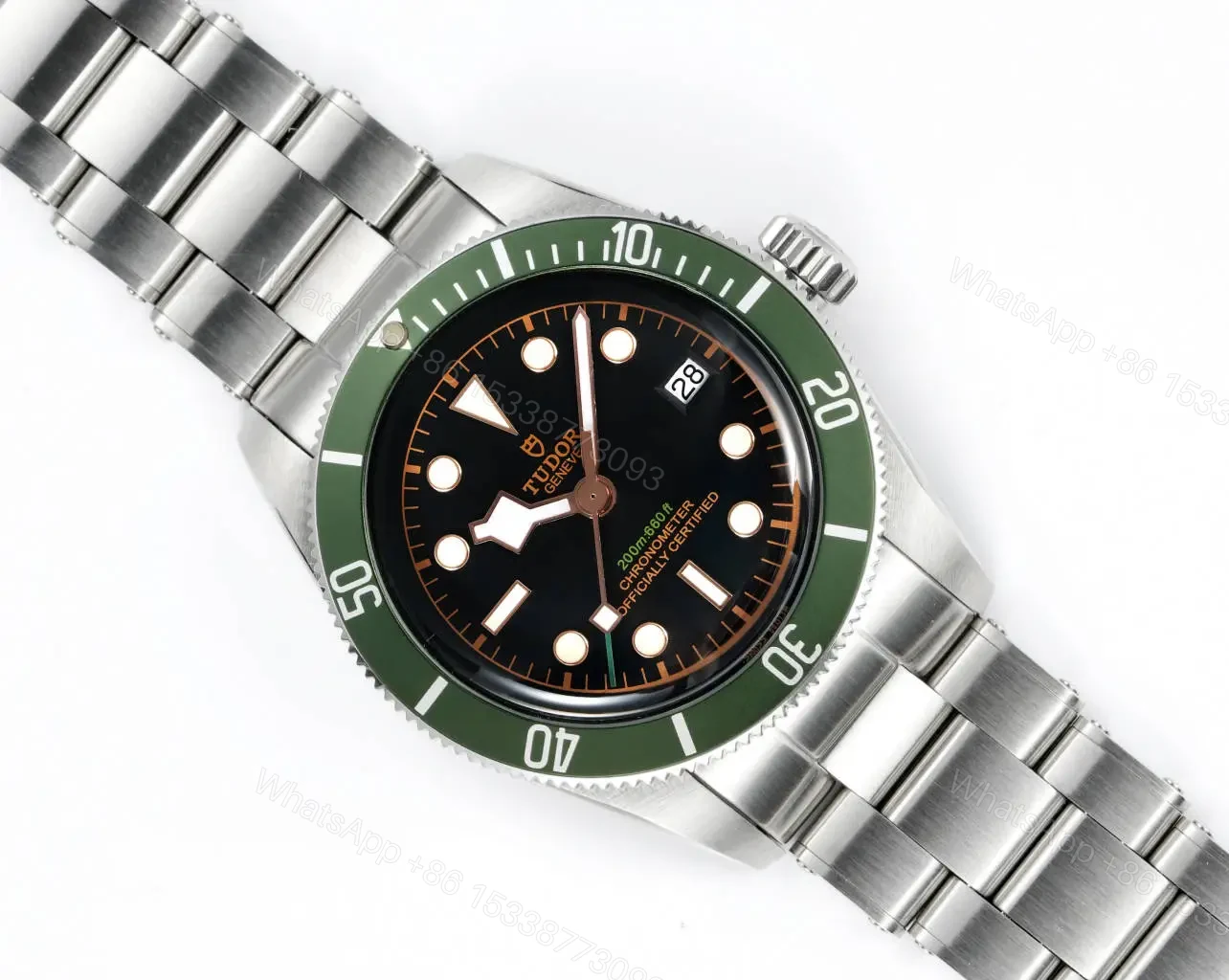 View 5 of Tudor R28 Biwan Green Bezel Black Dial Five-Link Bracelet Premium 41MM TUD-R28-GRN-STL-41