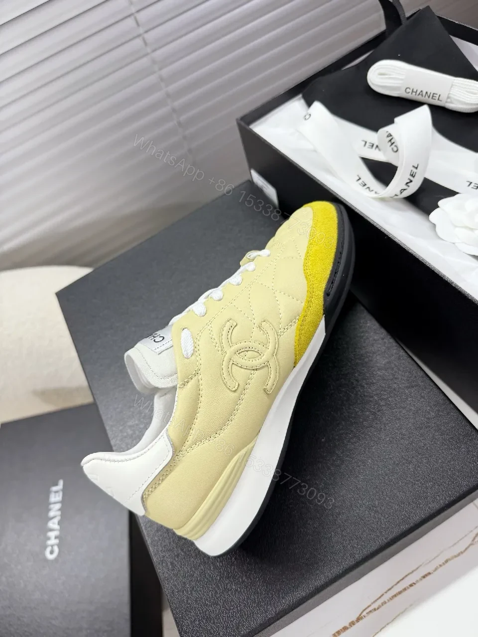 View 5 of Quilted Yellow Suede Low-Top Sneakers: Luxe Streetwear Style