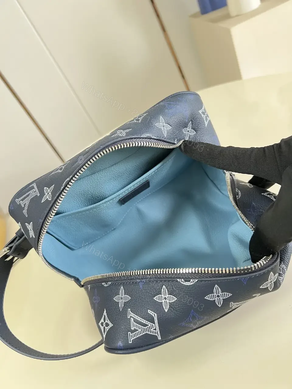 View 2 of Navy Blue LV Monogram Pouch – Leather, Rectangular Clutch