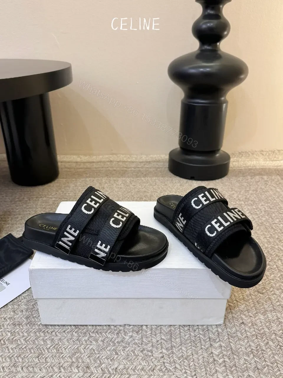 View 5 of Bold Black Slip-Ons: Minimalist Straps, Cushioned Comfort