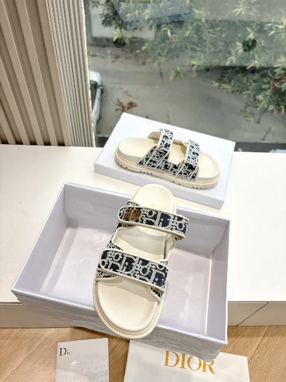View 9 of Navy Ivory Patterned Platform Sandals with Logo Straps