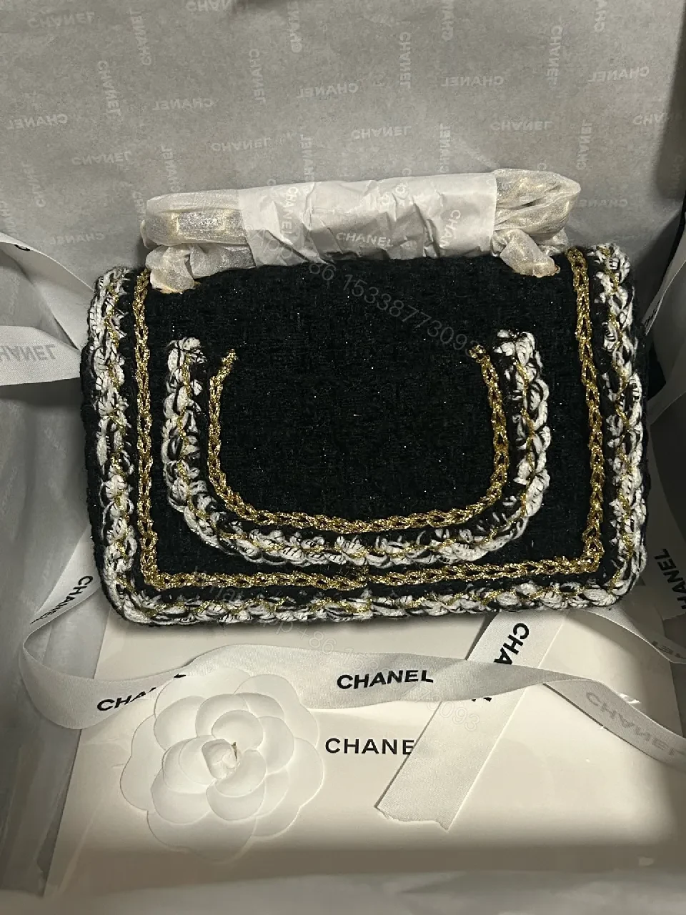 View 5 of Velvet Flap Bag with Gold-Edge Chain Detailing