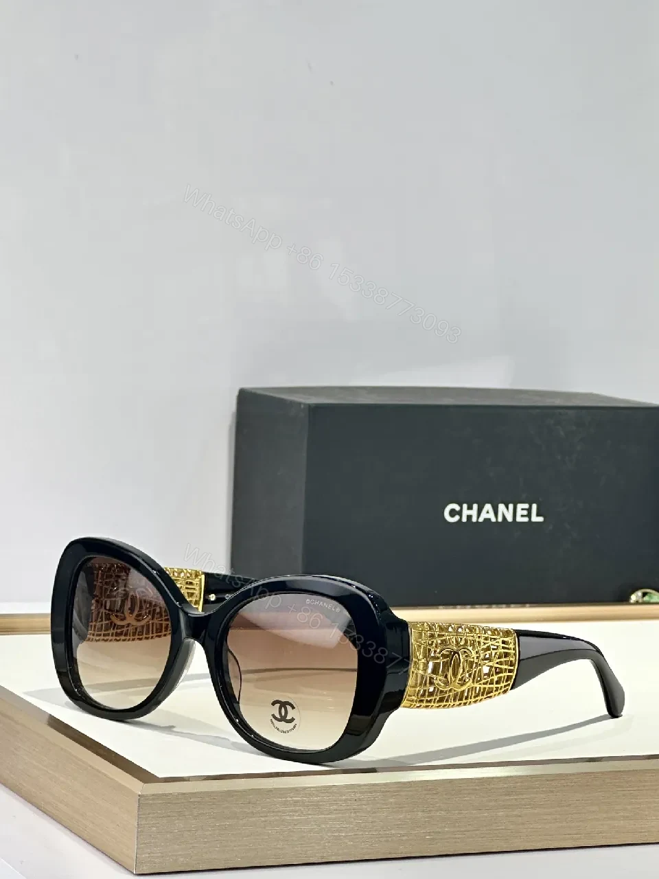 View 2 of Gold-Textured Luxury Sunglasses: Oversized Round, UV400, Acetate