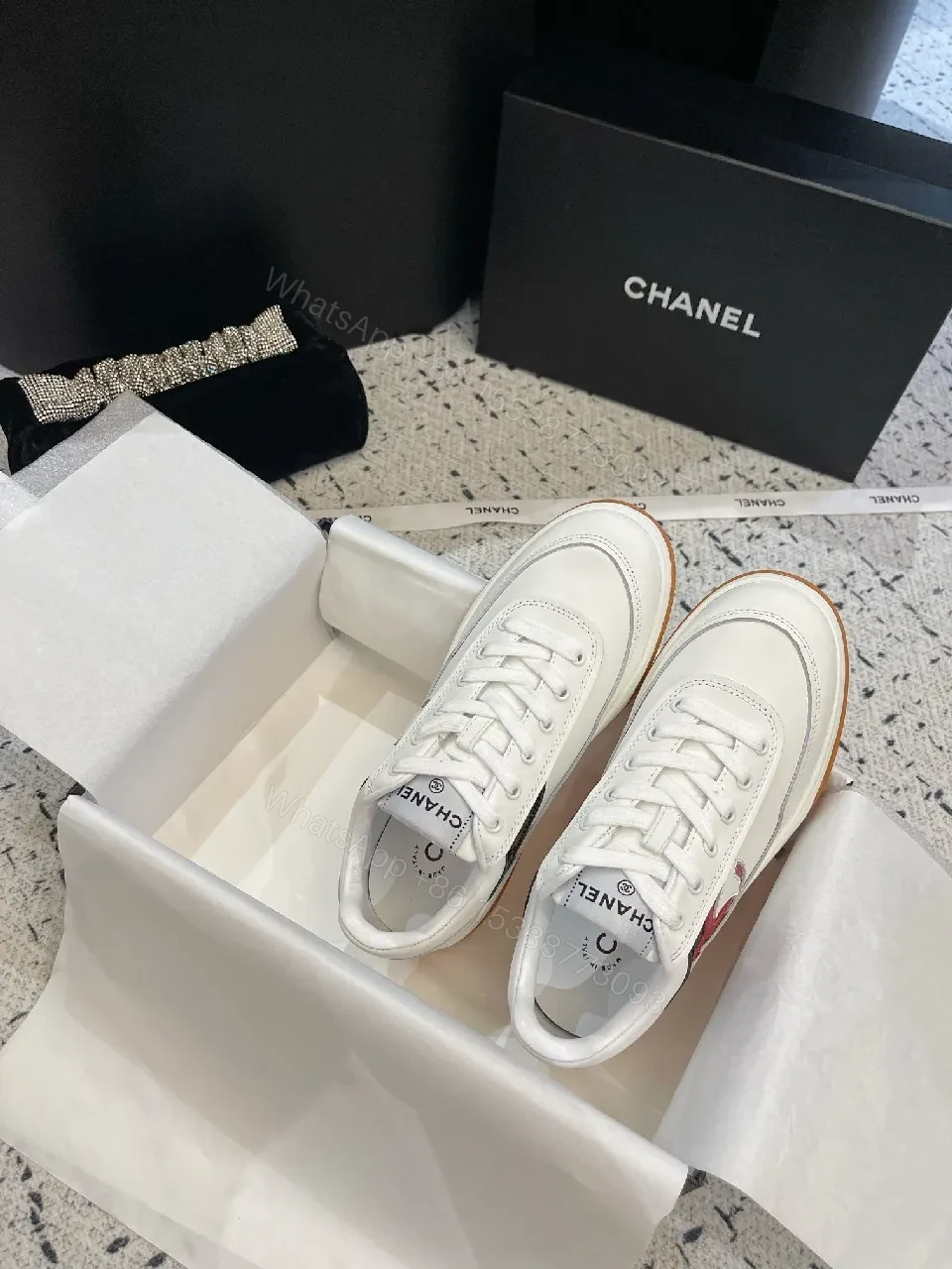 View 9 of White Leather High-Top Sneakers with Logo Accent