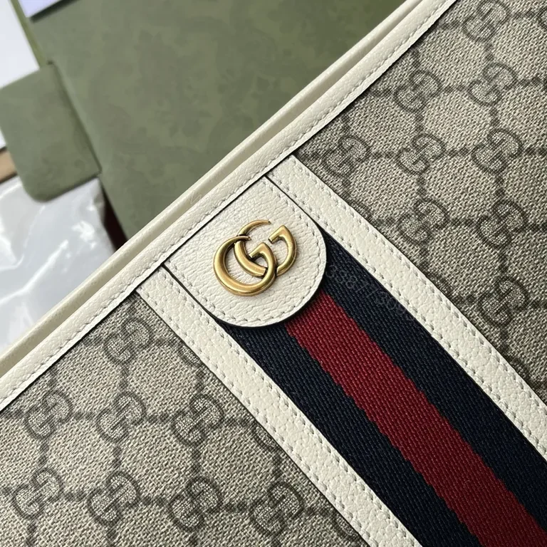 View 7 of Beige GG Ophidia Wallet: Signature Web Leather Clutch