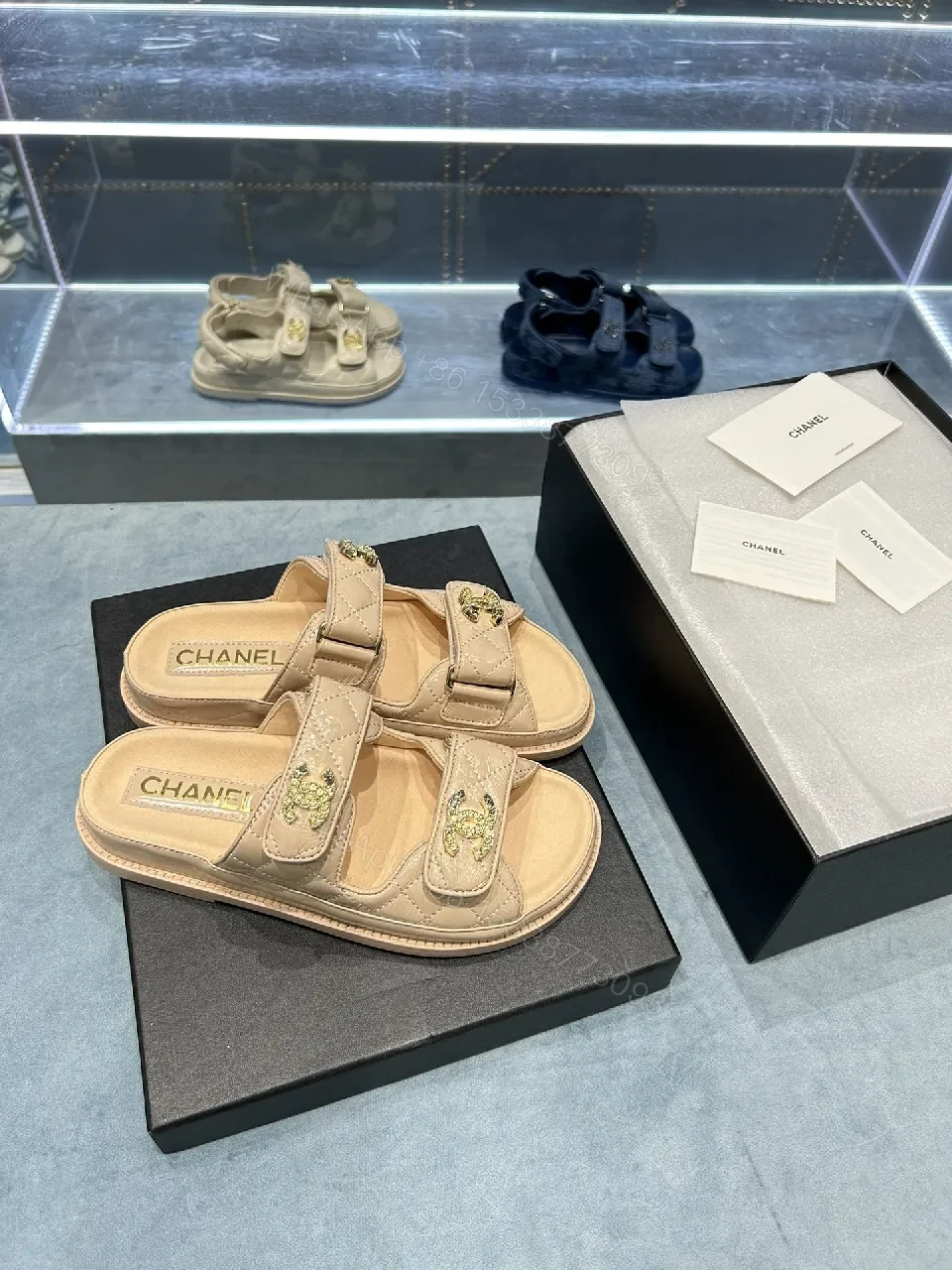 View 8 of Gold-Trim Quilted Sandals: Two-Strap Couture Vibe footwear
