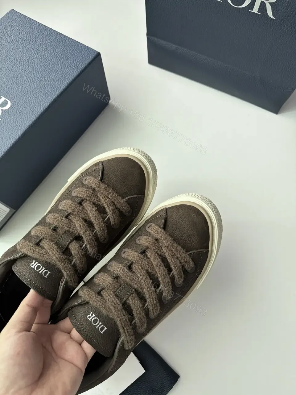 View 5 of Brown Leather Sneakers Canvas Casual Dior Branding Sneaker