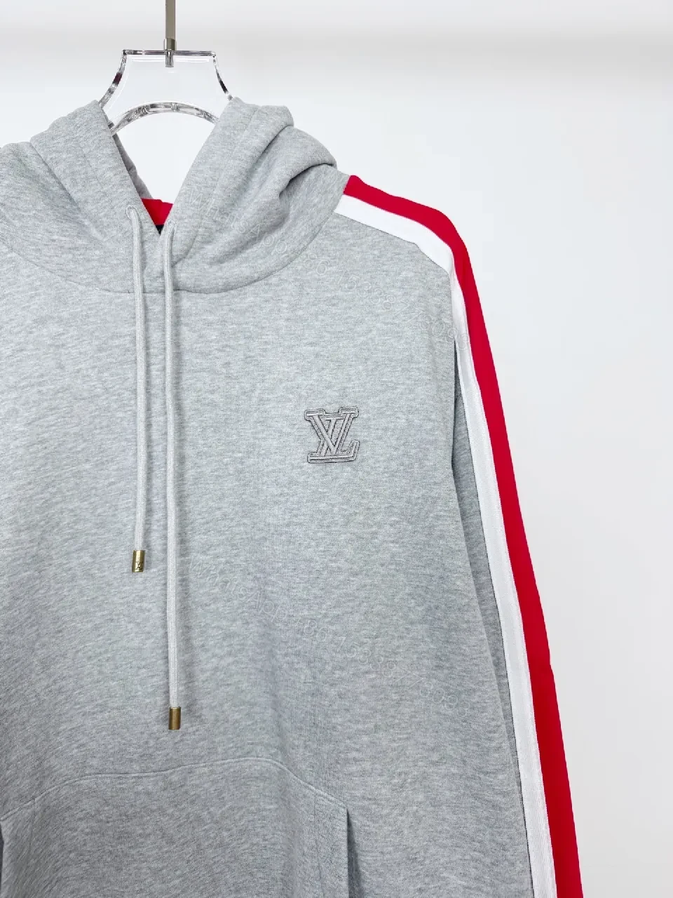 View 10 of Grey Mélange Hoodie with Red Tape – Premium Comfort & Embroidery