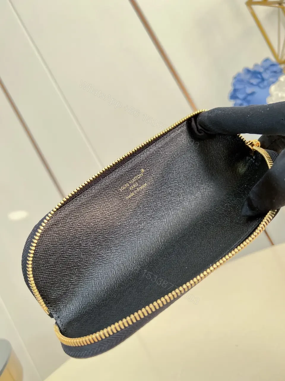 View 3 of Monogram Leather Compact Wallet: Signature Zip Closure