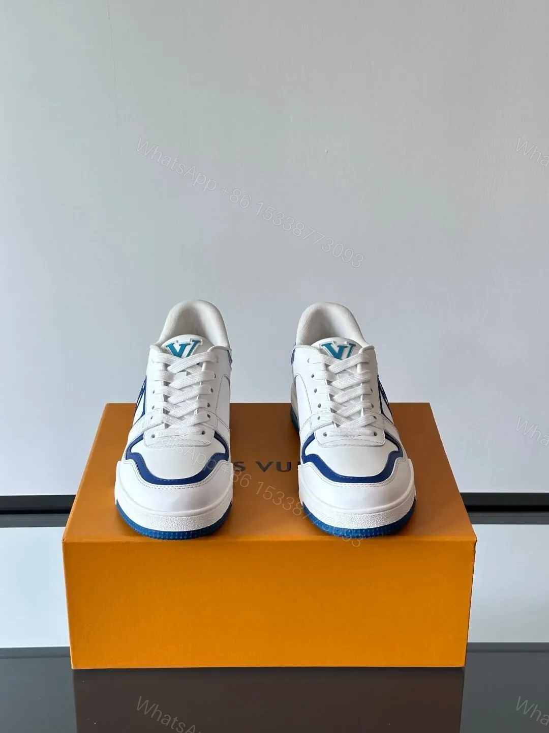 View 2 of LV Men White Blue Leather Sneakers