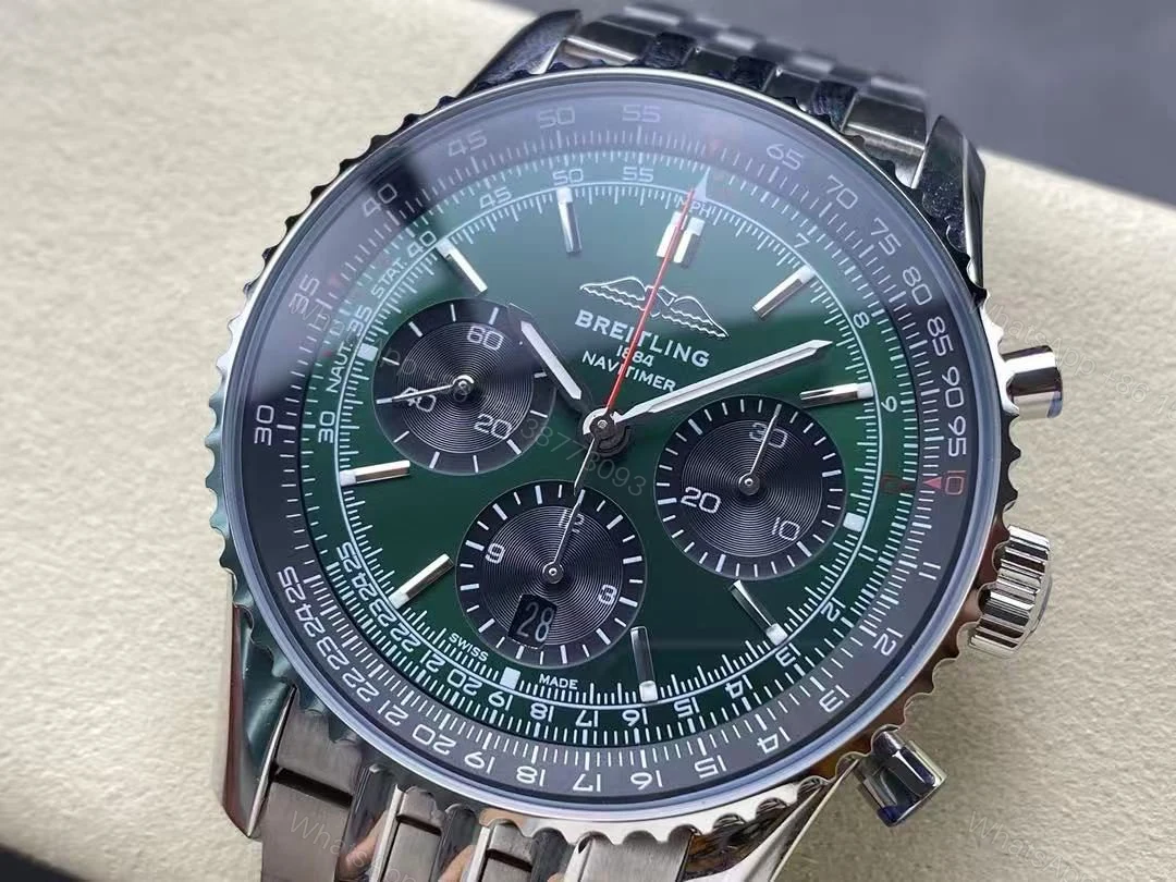 View 4 of Replica Breitling Navitimer Men Automatic Green Stainless Steel Watch AB0137241L1A1