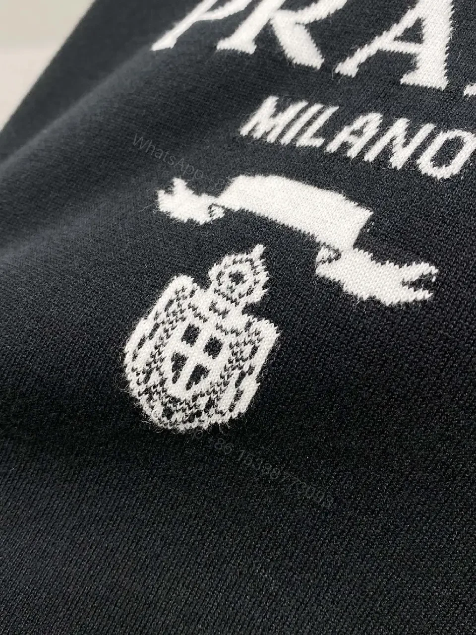 View 8 of Premium Cotton Crew Tee with Prada Milano Logo - Luxe Casual Wear