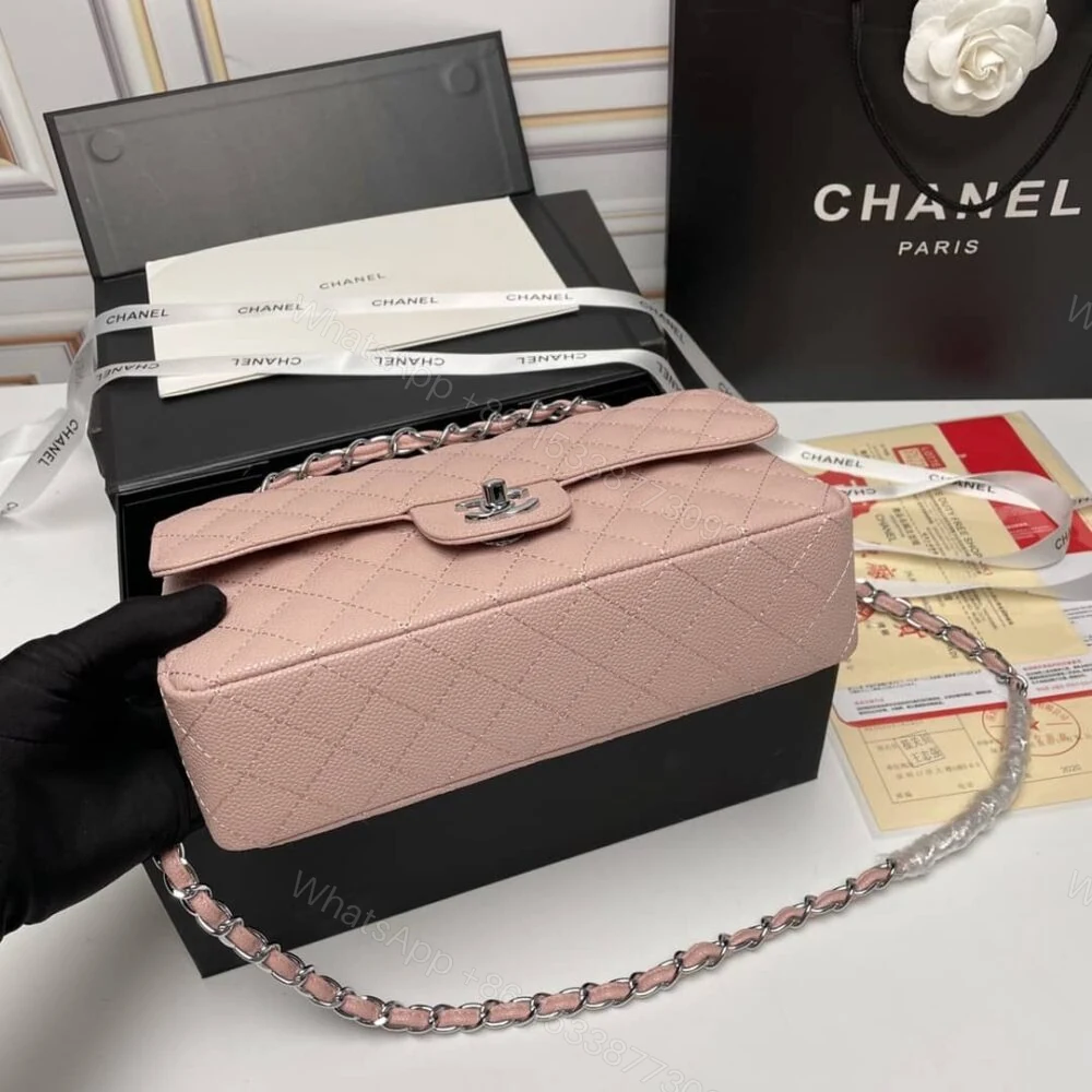 View 4 of Chanel Medium Classic Flap Bag Silver Hardware Pink 25Cm
