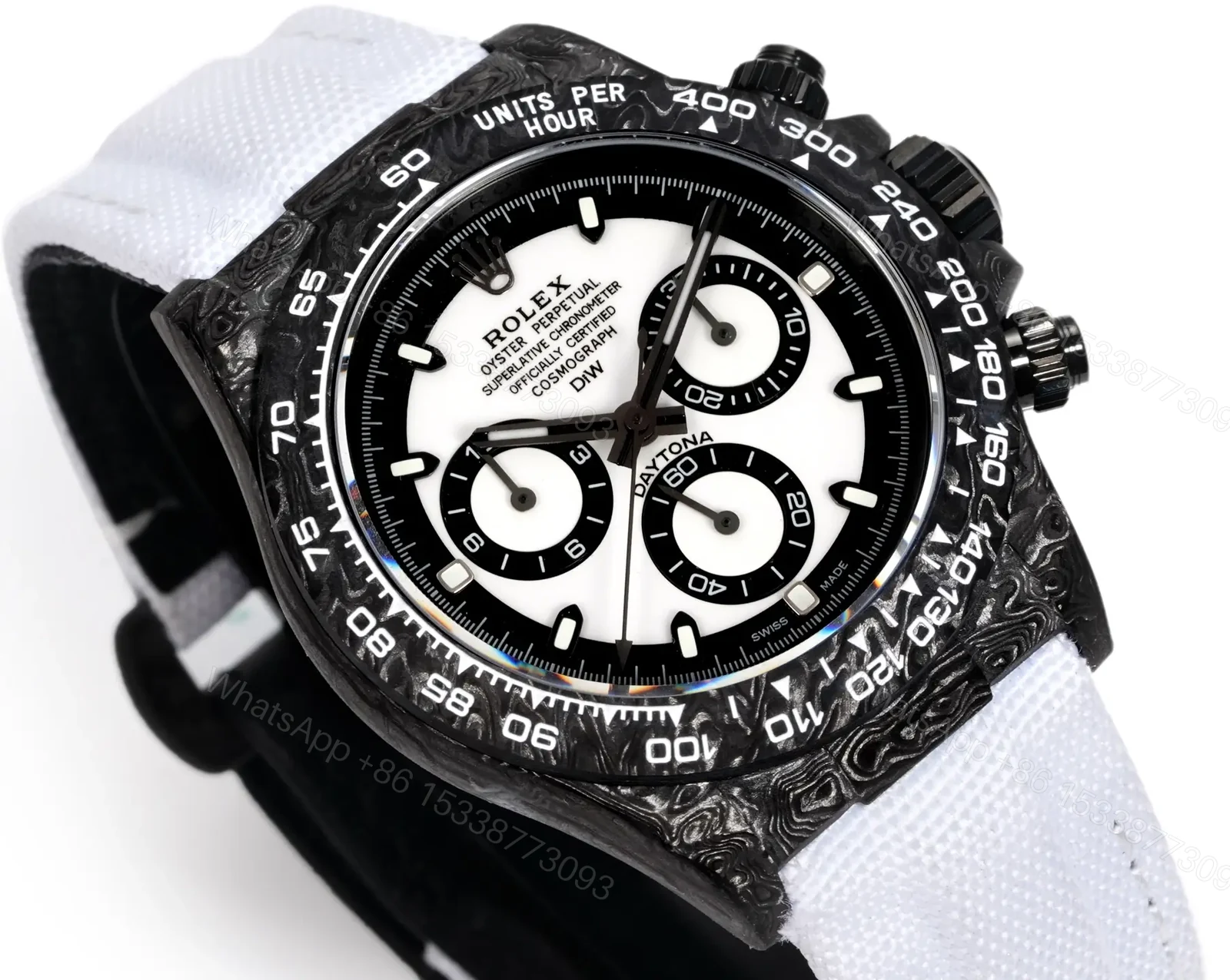 View 4 of Rolex Daytona Carbon V2 Cream White Dial White Strap Edition 40mm RG-DAYTONA-CREAM-V2-CARBON