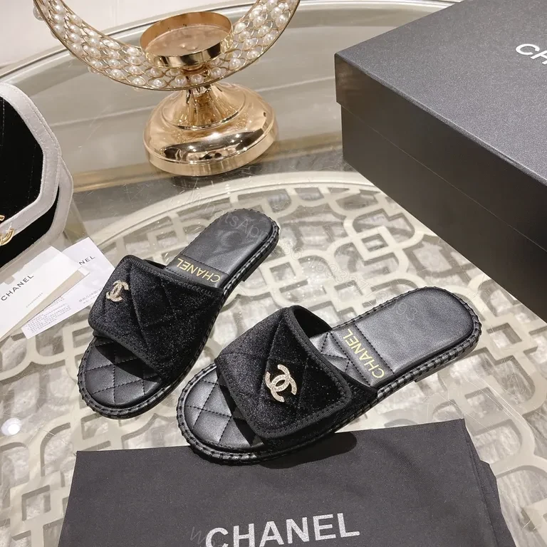 View 5 of Chanel Velvet-Trim Slide Sandals: Luxe Comfort Sandals