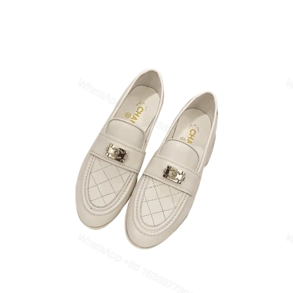 Chanel 20B Quilted Boy Lego Metal CC Logo Gold Mule Slip On Flat Loafers White — view 1