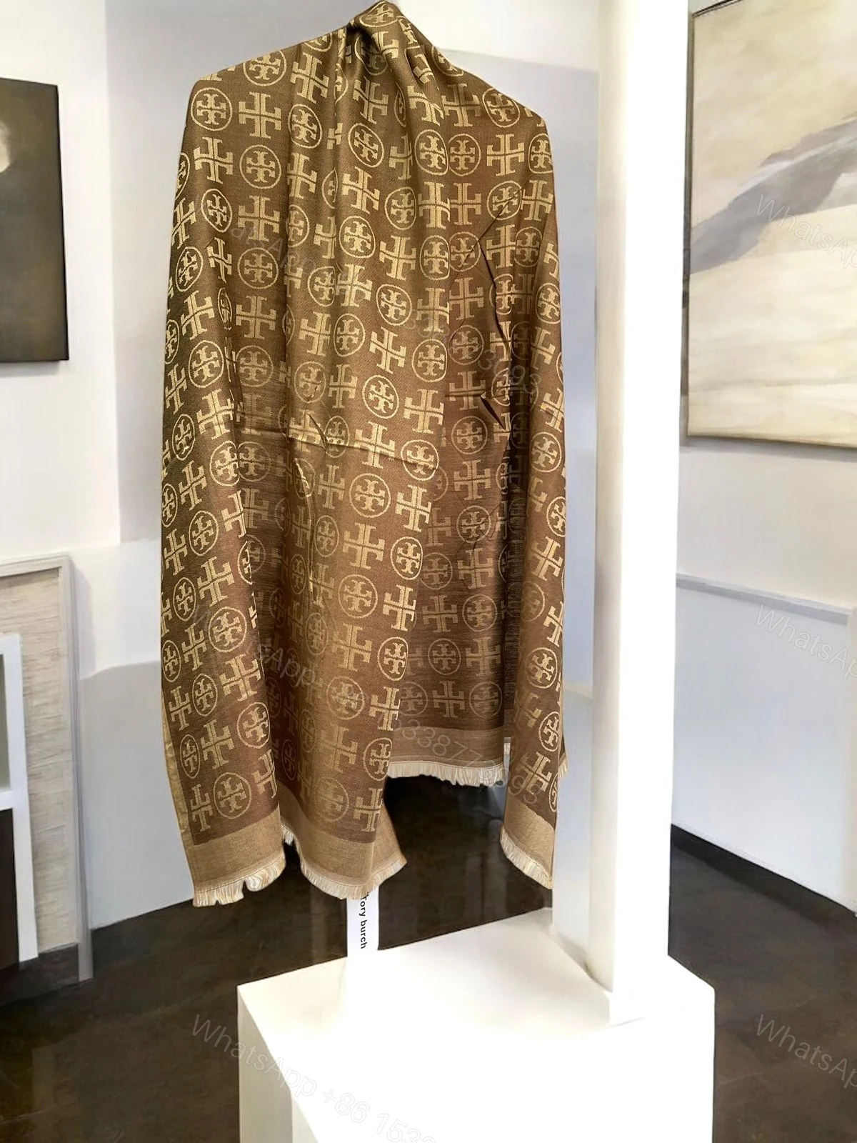 View 6 of First Copy Tory Burch Off-White Semi-Woollen Winter Stole for Women