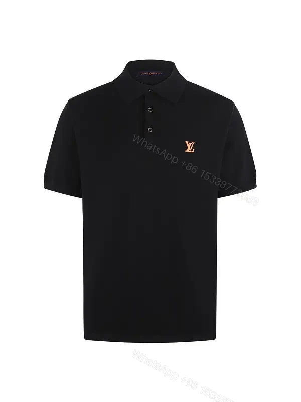 Black Polo Shirt Classic Fit with LV Logo, Short Sleeves — view 1