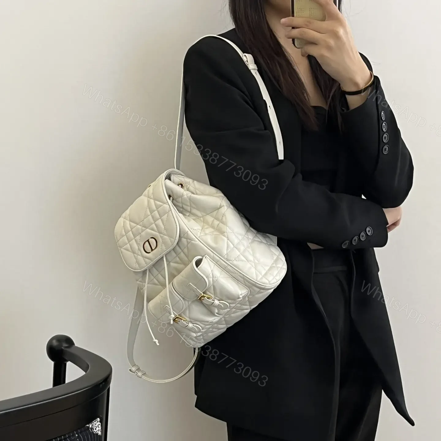 View 14 of 高仿Dior*Caro系列M6301M030小羊皮雙肩包白色中號免檢版