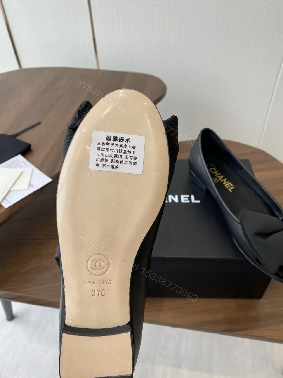View 3 of Lux Black Leather Bow Flats with Gold Hardware