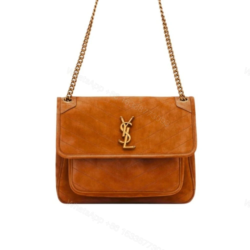 Saint Laurent Niki Baby Chain Bag In Suede Brown 28Cm — view 1