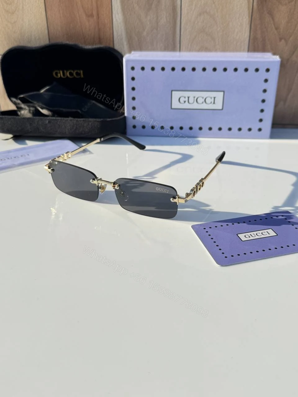 First Copy Gucci 59011 Gold Black Luxury Designer Sunglasses Premium UV Protection Eyewear — view 1