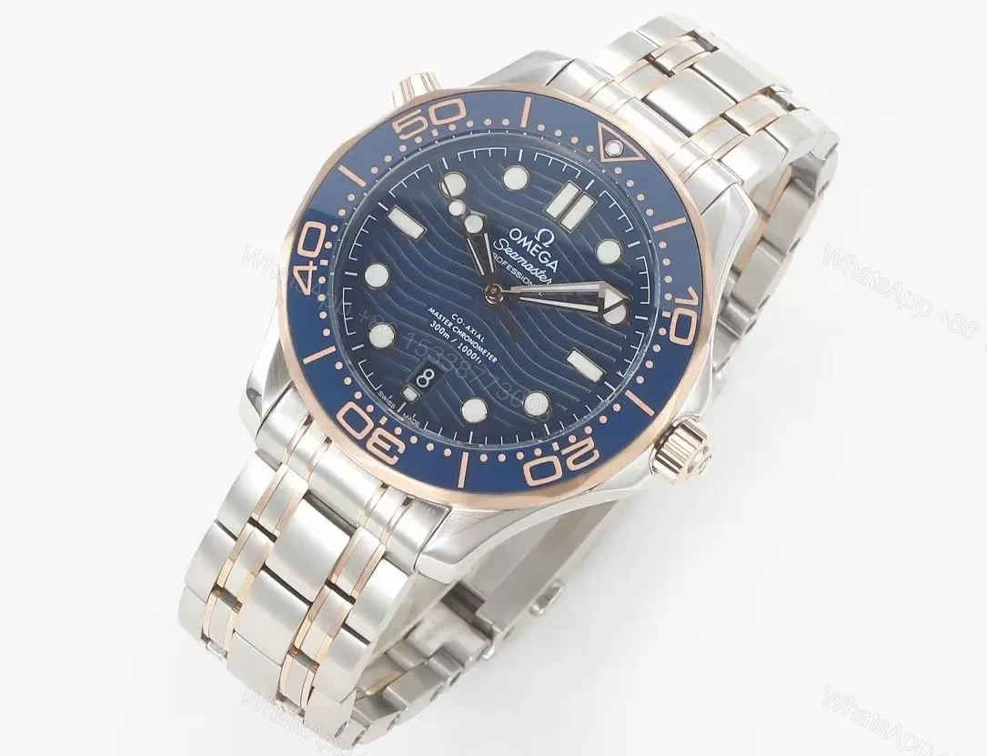 View 2 of Omega Seamaster Planet Ocean 300m Co-Axial Master Chronometer 42mm Diver’s Watch Stainless Steel with Rose Gold Accents Blue Ceramic Bezel and Blue Dial