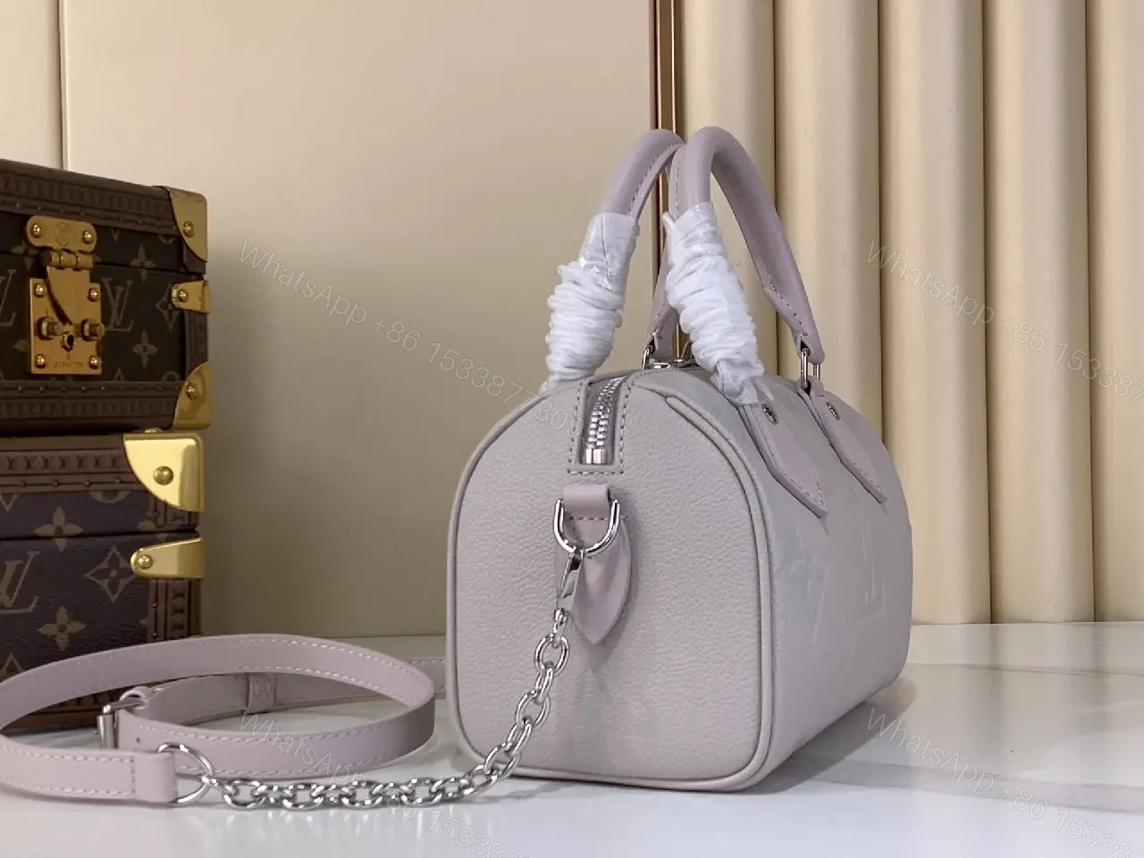 View 6 of Light Lavender Louis Vuitton-Style Dome Handbag with Chain Strap