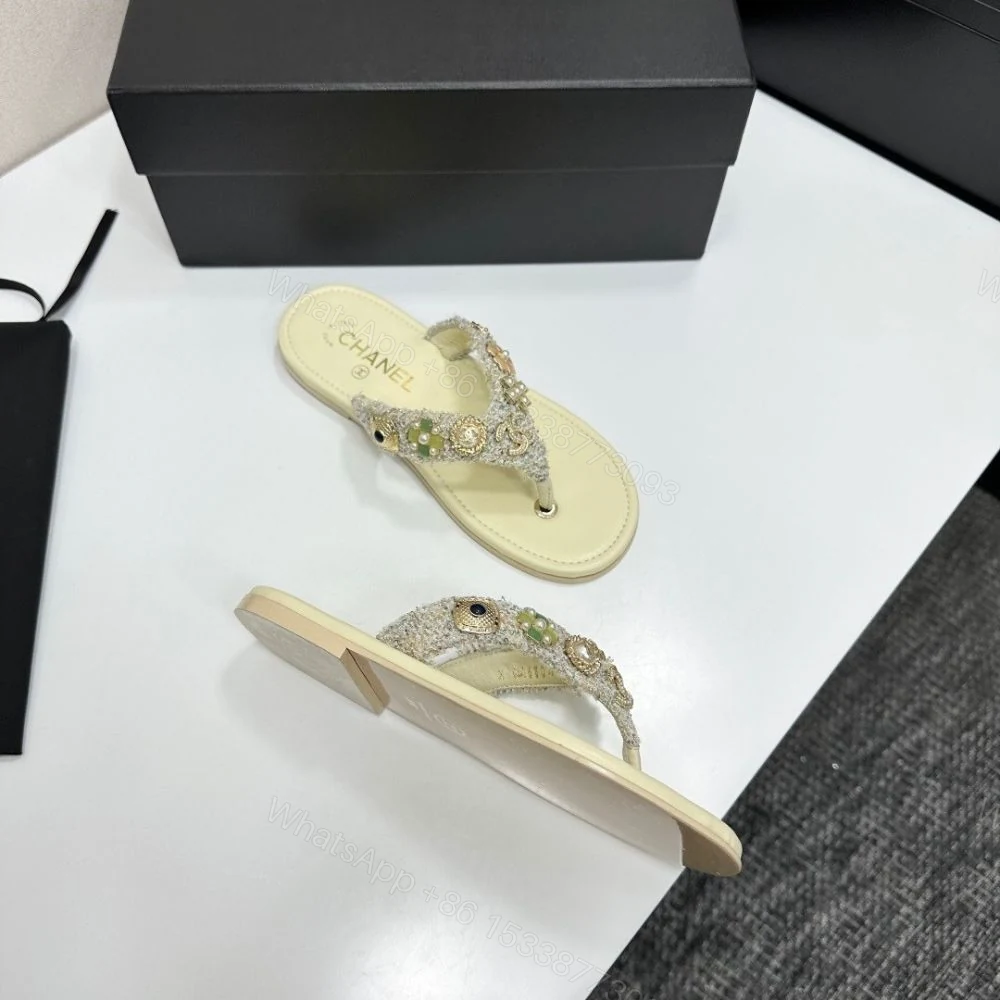 View 4 of Chanel Thong Jewel Embellished Cream