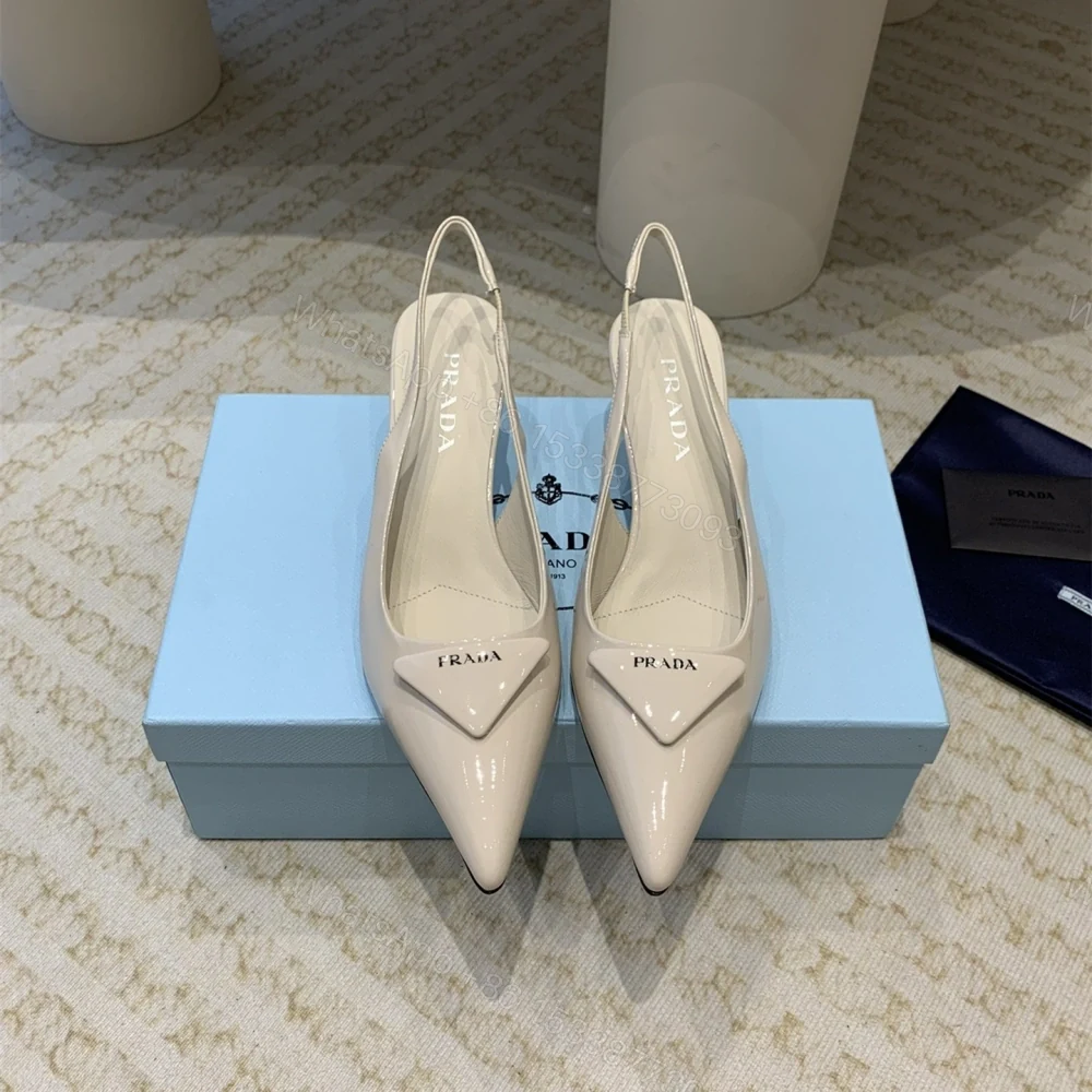 View 2 of 高仿Prada*1I901B露跟印花徽標高跟鞋7.5CM米色免檢版